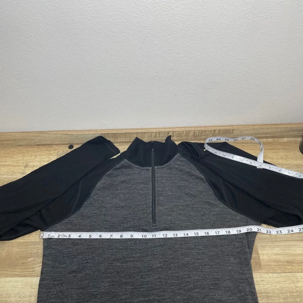 Smartwool Men Quarter Zip Pullover 100% Merino Wool Black Gray Medium Base Layer